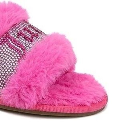 Juicy Couture Slide Slippers Faux Fur Crystals Gravity Pink Women's Sizes - Picture 15 of 15